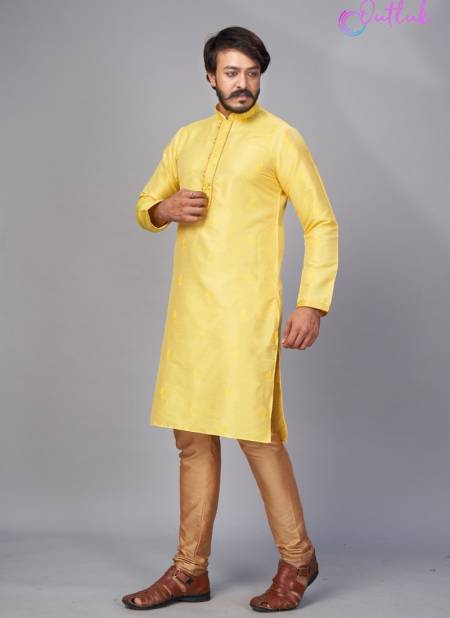 Yellow Colour New Fancy Designer Party And Function Wear Traditional Jacquard Silk Kurta Churidar Pajama Redymade Latest Collection 20003